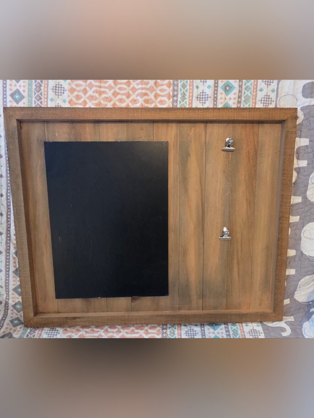 Wooden Wall Organizer with Black Chalkboard Panel